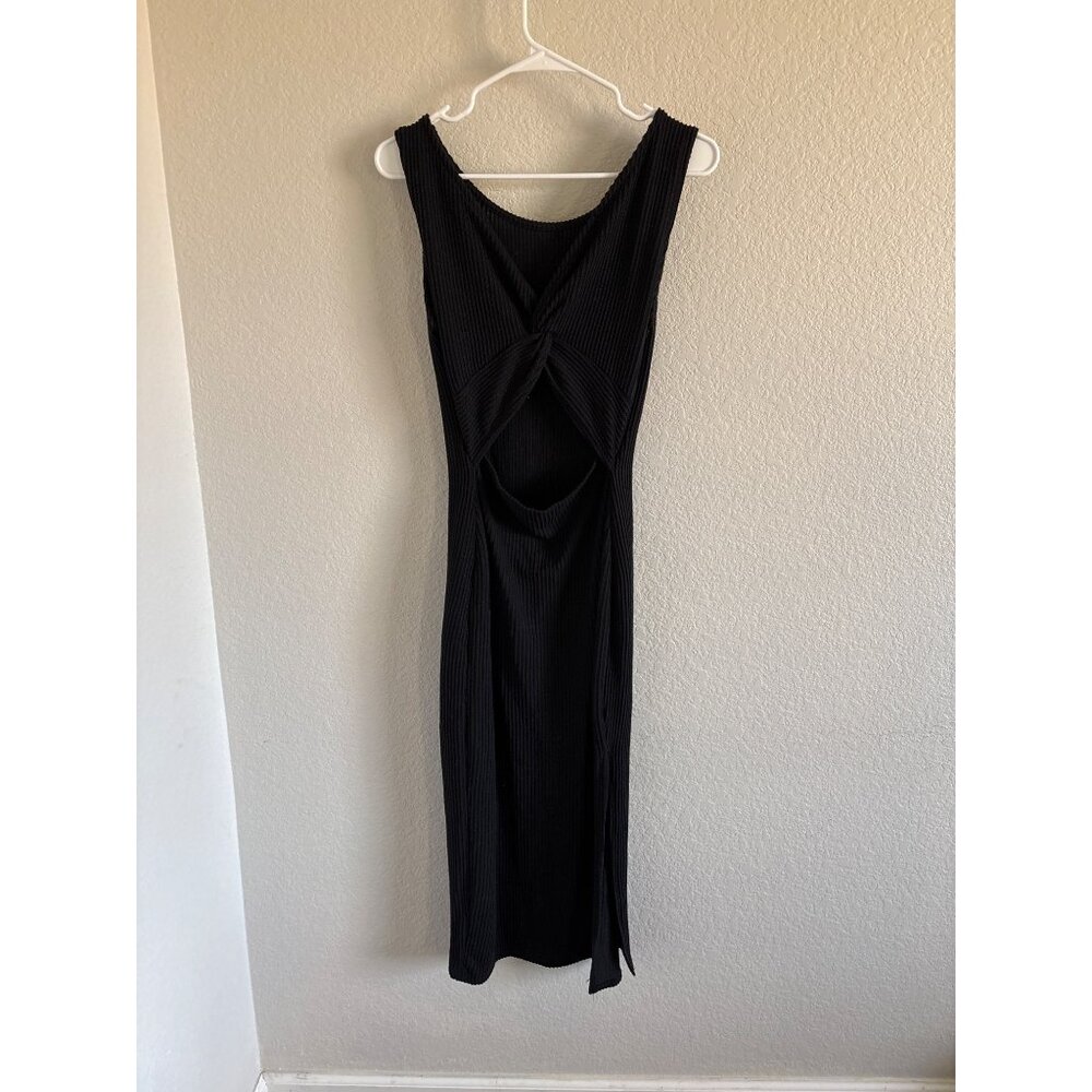 Antistar Black Bodycon Keyhole Midi Dress with Slits Women Size Medium
